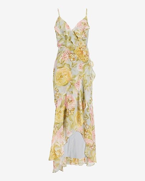 Floral Print Ruffle Faux Wrap Hi-Lo Maxi Dress | Express
