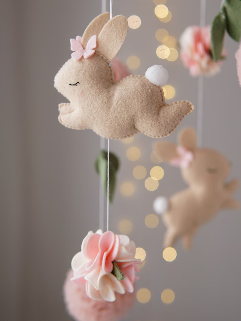 Bunny Baby Mobile Girl. Baby Shower Gift. Nursery Decor Girl. Boho Baby Mobile. - Etsy | Etsy (US)