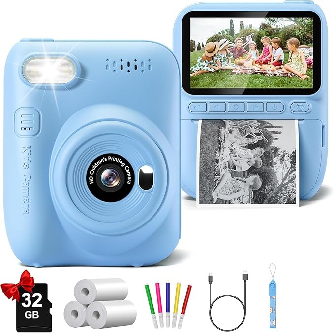Kids Camera Instant Print, 3.0" HD 32MP Birthday Gifts for 3-12 Year Old Girls Boys, 1080P Digita... | Amazon (US)