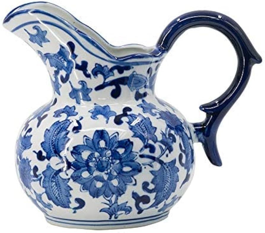 A&B Home Ceramic Pitcher with Handle-Coffee Milk Creamer Pitcher for Kitchen, Flower Pattern Blue... | Amazon (US)