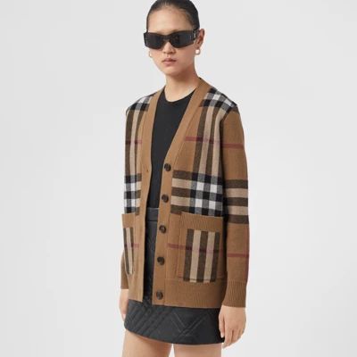Check Wool Cashmere Jacquard Oversized Cardigan | Burberry (US)
