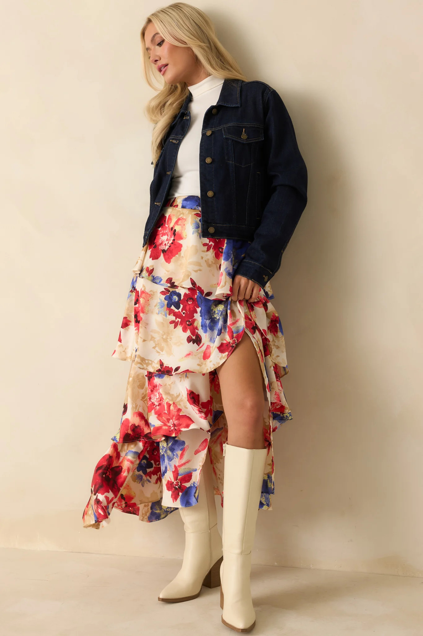 Let’s Get This Straight Dark Wash Denim Cropped Jacket | Red Dress