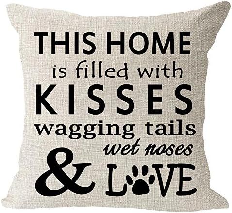 This Home is Filled with Kisses Wagging Tail Wet Nose Love Dog Paws Cotton Linen Square Throw Pillow | Amazon (US)