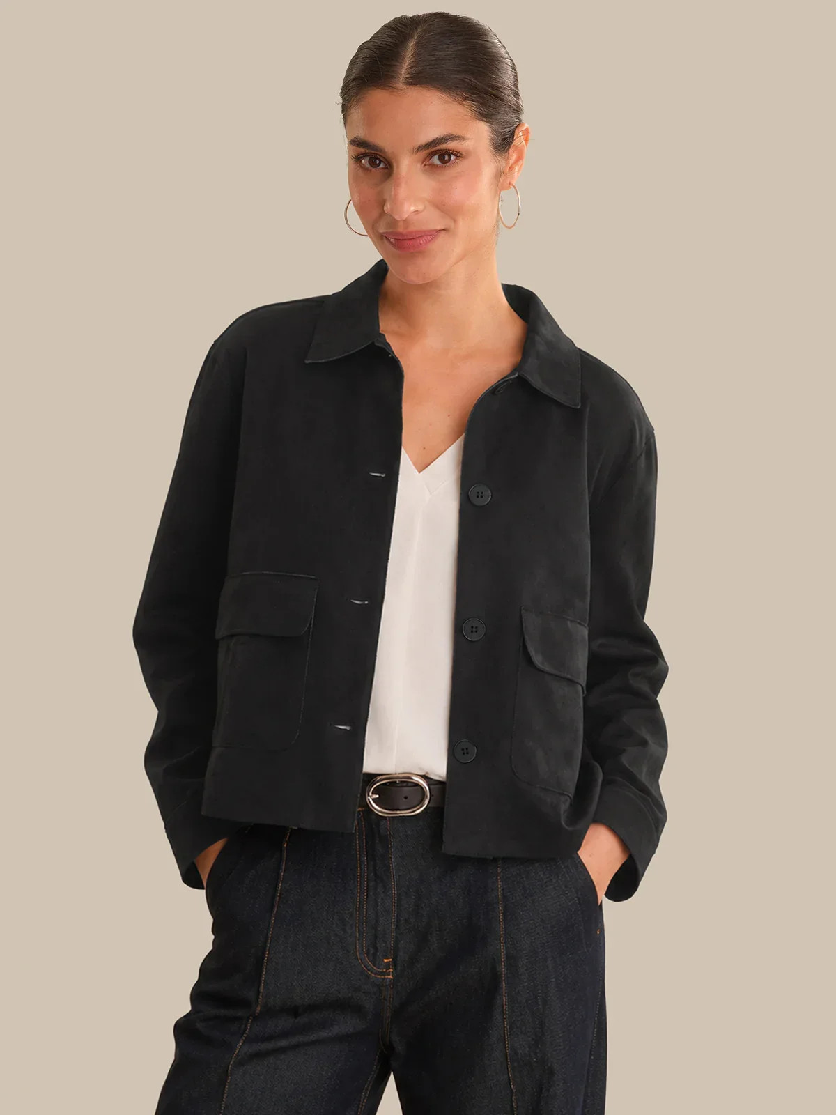 89th & Madison Faux Suede Button Front Jacket | 89th + Madison