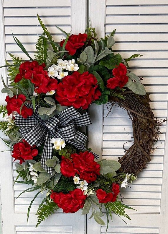 Spring/summer Geranium Wreath for Front Door / Silk Flower | Etsy | Etsy (US)