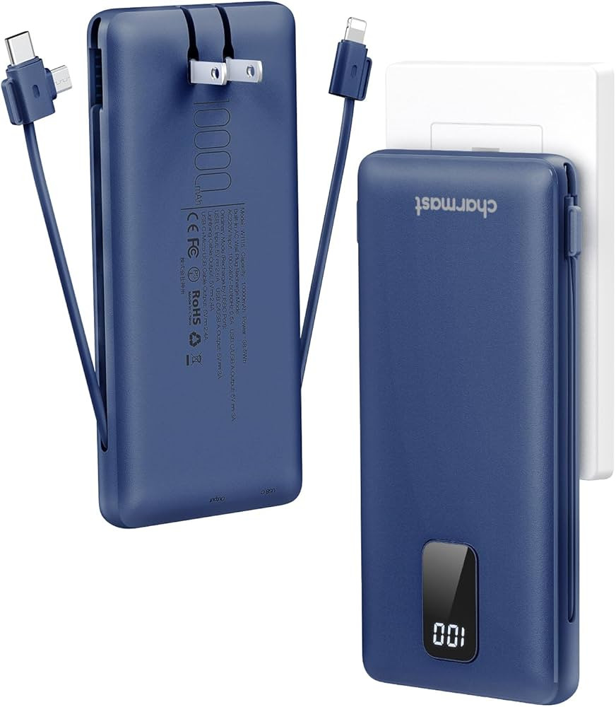 Charmast Portable Charger with Built-in Cables and Wall Plug, 10000mAh USB C Power Bank Fast Char... | Amazon (US)
