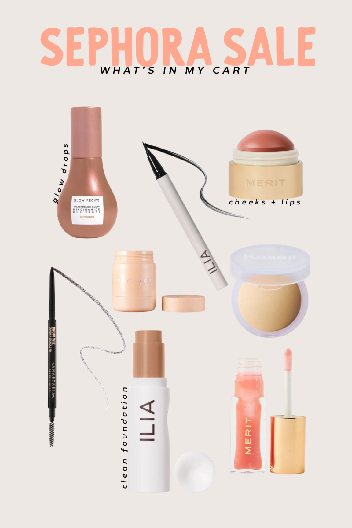 Sephora sale going on now for insiders +!
Here’s what’s in my cart for some clean beauty faves and must haves!
Ilia foundation stick, merit cream blush, glow drops, lip oil, fenty lip treatment 

#LTKxSephora
