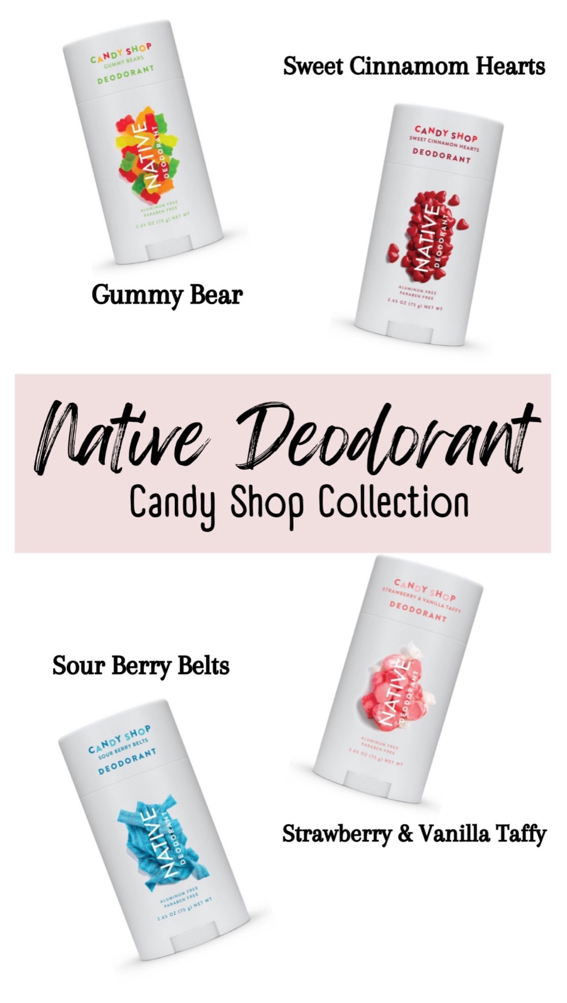 Native deodorant is one of my favorite clean beauty and aluminum-free deodorant brands. I've been using it for years, they have the most unique scents. Native is a great brand because it ACTUALLY works; there are so many clean ingredient deodorants that don't actually work very well. The new candy shop collection just came out and the scents are amazing! 
