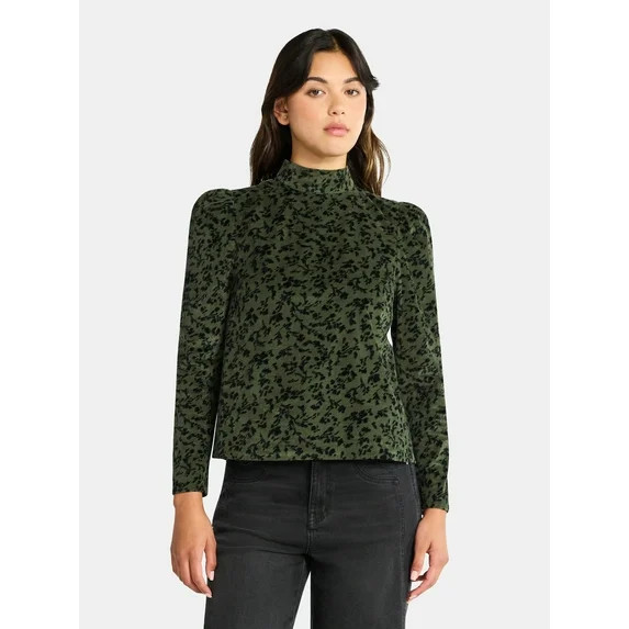Time and Tru Women's Tie Back Corduroy Top with Long Sleeves, Sizes XS-XXXL | Walmart (US)