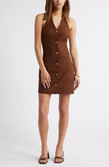 Halter Linen Blend Minidress | Nordstrom