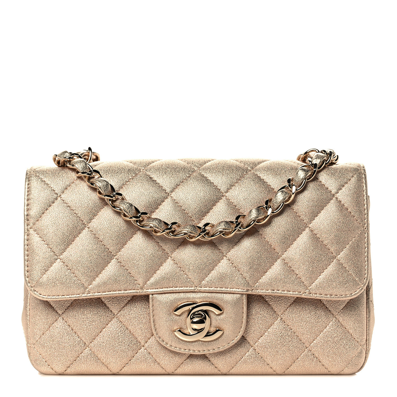 CHANEL Metallic Lambskin Quilted Mini Rectangular Flap Gold | FASHIONPHILE | Fashionphile