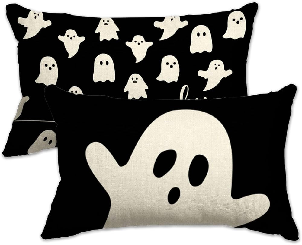 Halloween Pillow Cover 12x20 Set of 2 Ghost Halloween Lumbar Pillow Covers Decorations Outdoor Ha... | Amazon (US)