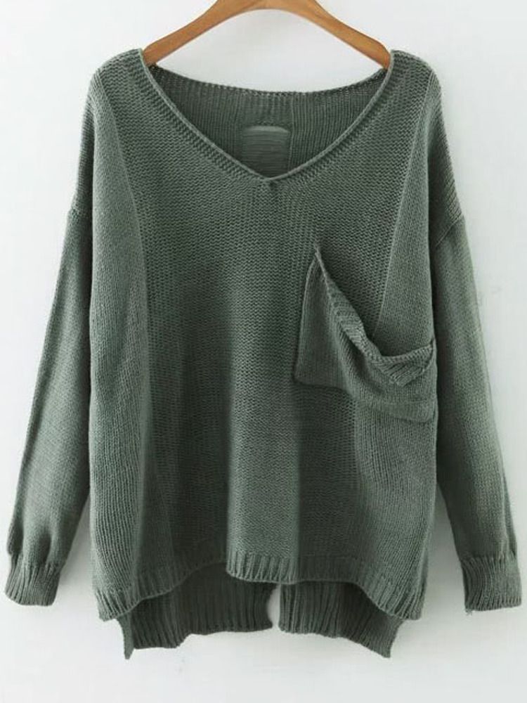 Drop Shoulder Dip Hem Pullover Sweater With Pocket | SHEIN