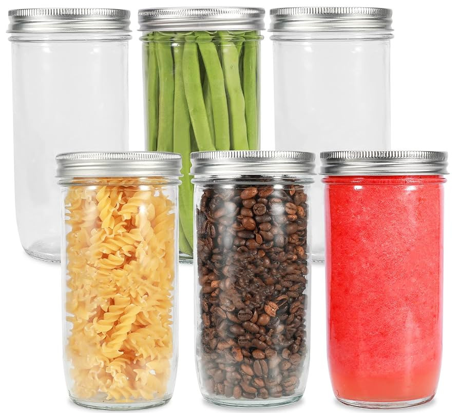Mason Jars Wide Mouth 24oz, 6 pack Glass Pickle Canning Jars Food Storage With Airtight Mason Jar... | Amazon (US)