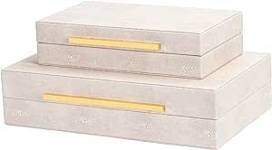 Ivory Shagreen box Faux Leather Set of 2 Decorative Boxes,Large Stacking Storage Decorative Boxes... | Amazon (US)
