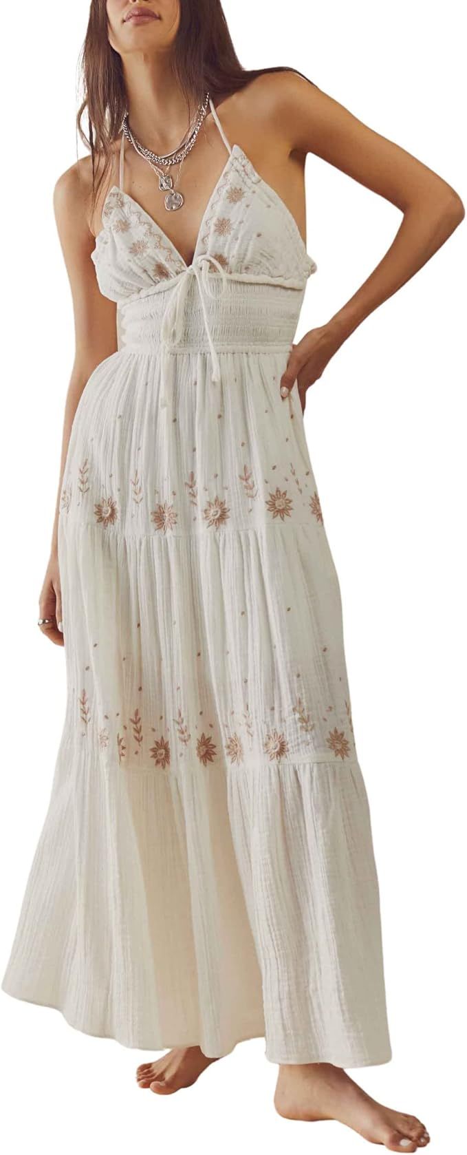 Free People Real Love Embroidered Dress Ivory Combo SM (Women's 4-6) | Amazon (US)