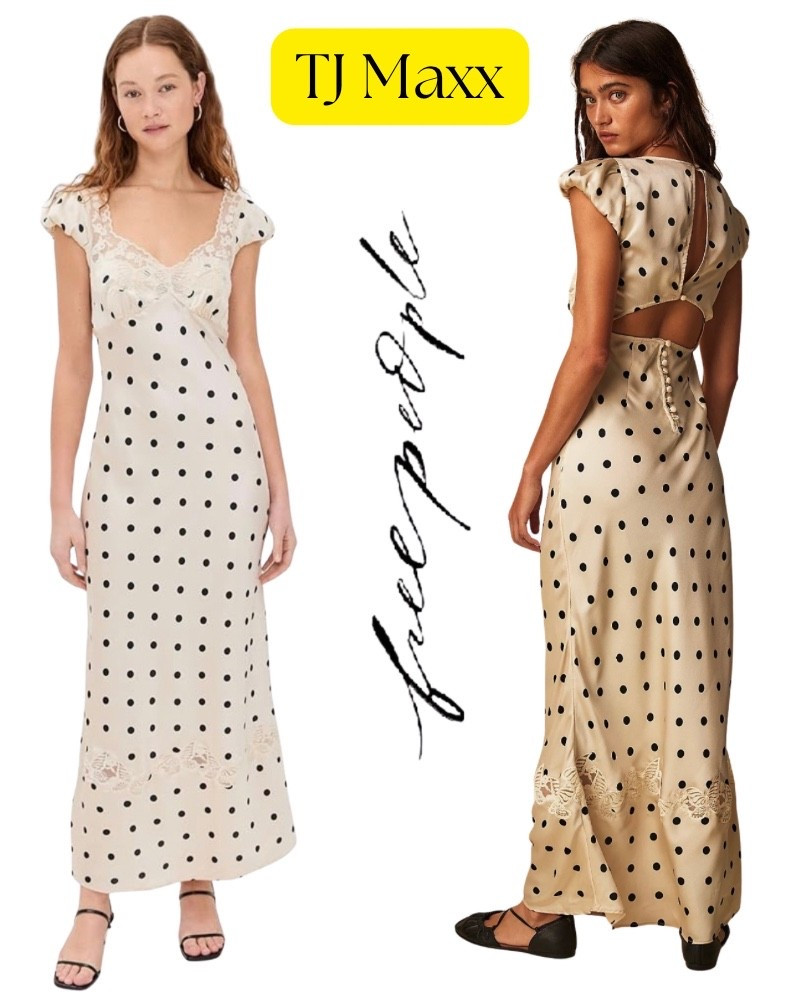 Free people polka dot dress on sale at TJ Maxx! Easter outfit, spring, black, white, maxi dress, lace, silk, satin.

#LTKootd #LTKSaleAlert