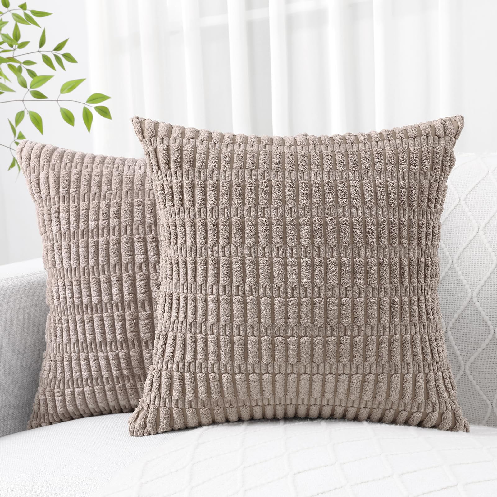 decorUhome Pack of 2 Decorative Throw Pillow Covers 18x18, Soft Corduroy Striped Couch Pillow Cov... | Walmart (US)
