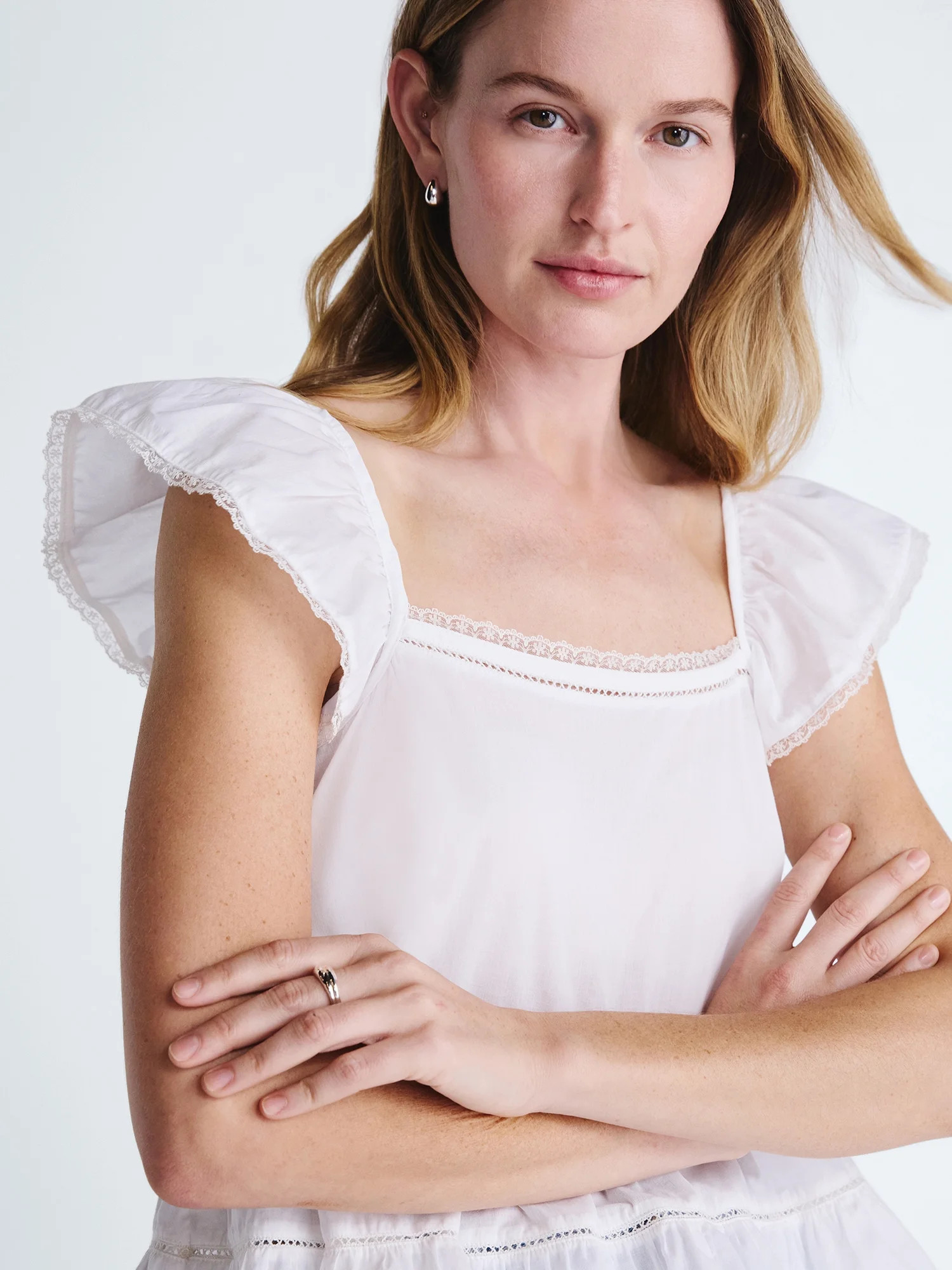 Scoop Women’s Flowy Lace Cotton Top, Sizes XS-XXL | Walmart (US)