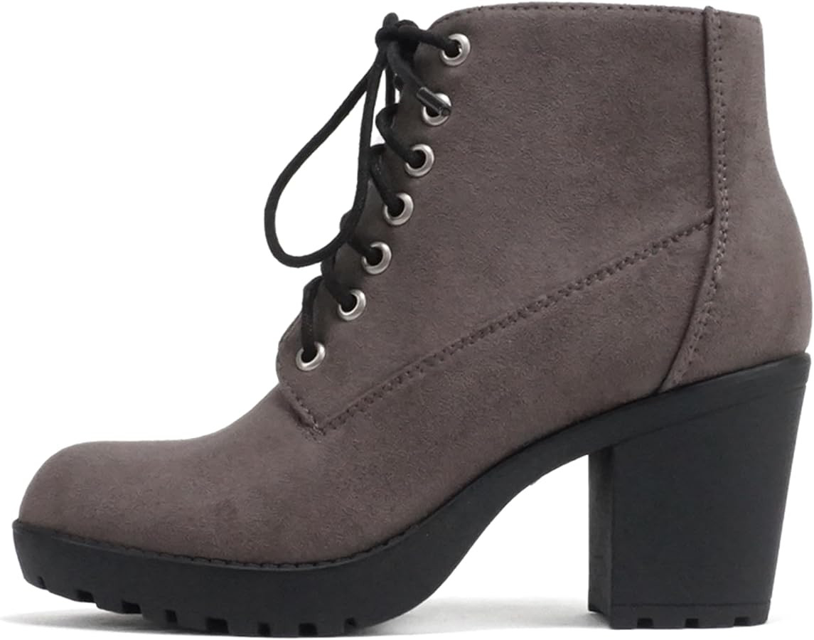 Soda Second Lug Sole Chunky Heel Combat Ankle Bootie Lace up w/Side Zipper | Amazon (US)