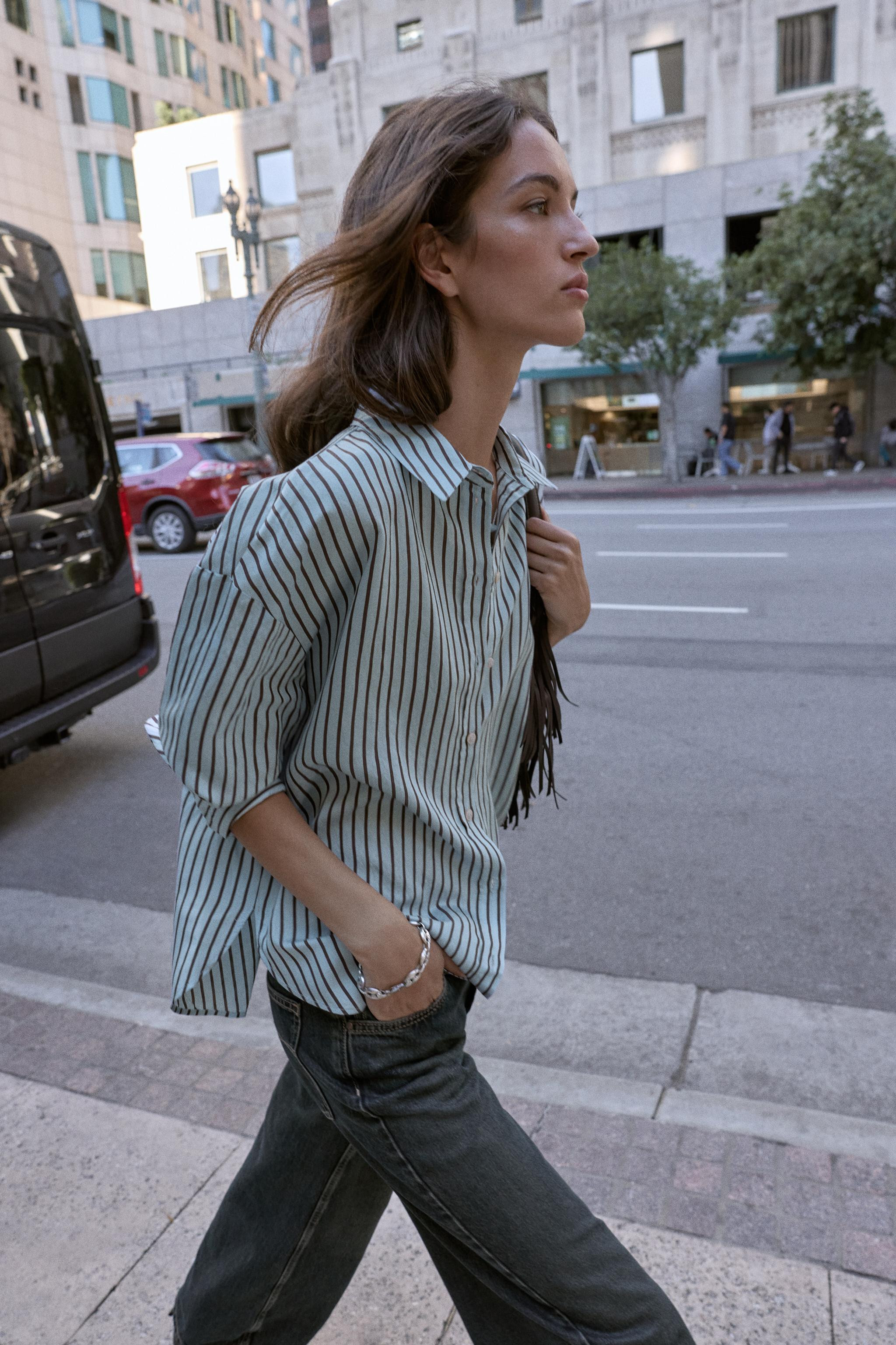 OVERSIZED STRIPED POPLIN SHIRT | Zara Canada