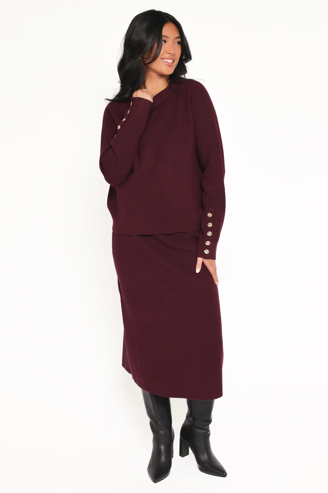 Bridget Maxi Skirt Sweater Set - Maroon | Petal & Pup (US)