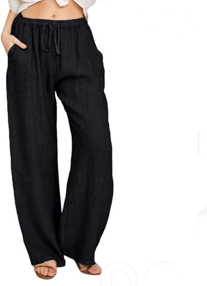 Linen Pants Women Loose Drawstring High Waist Sweatpants Solid Color Trousers with Pockets for Su... | Amazon (US)