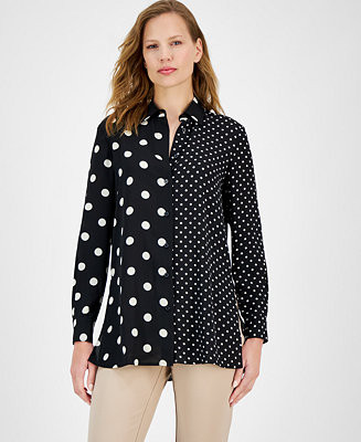 Women's Mixed-Dot-Print Button-Front Shirt | Macy's