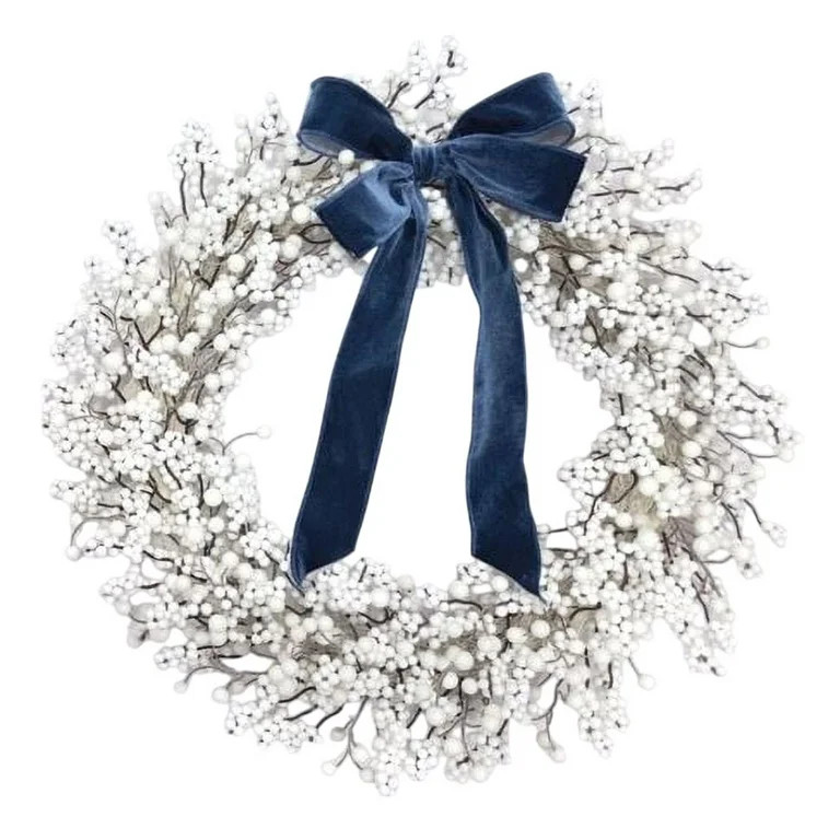 Berry Christmas Wreath, White, 24", by Holiday Time - Walmart.com | Walmart (US)