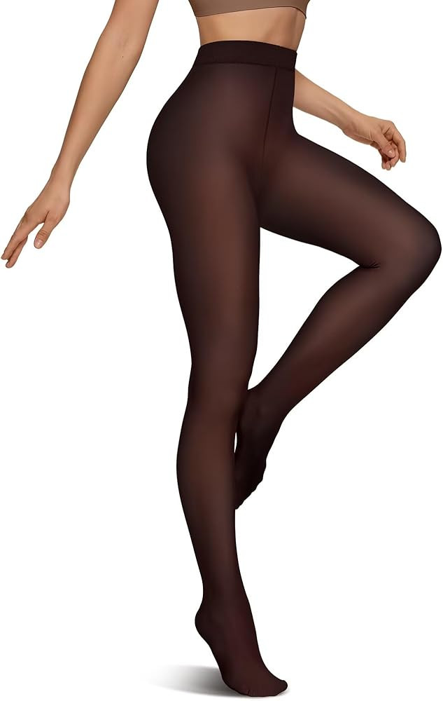 Vertvie Fleece Lined Tights for Women Thermal Pantyhose Fake Translucent Winter Warm Tights High ... | Amazon (US)