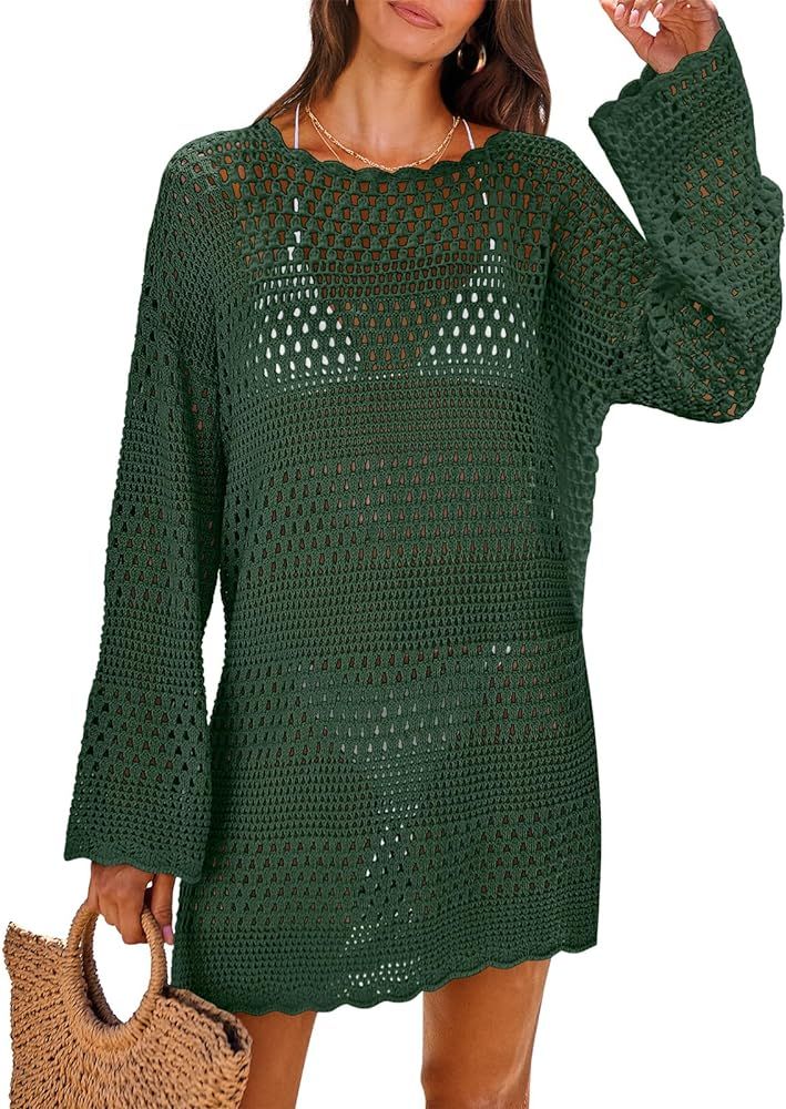 ANRABESS Women Swimsuit Crochet Swim Cover Up 2024 Summer Bathing Suit Swimwear Mesh Knit Beach D... | Amazon (US)