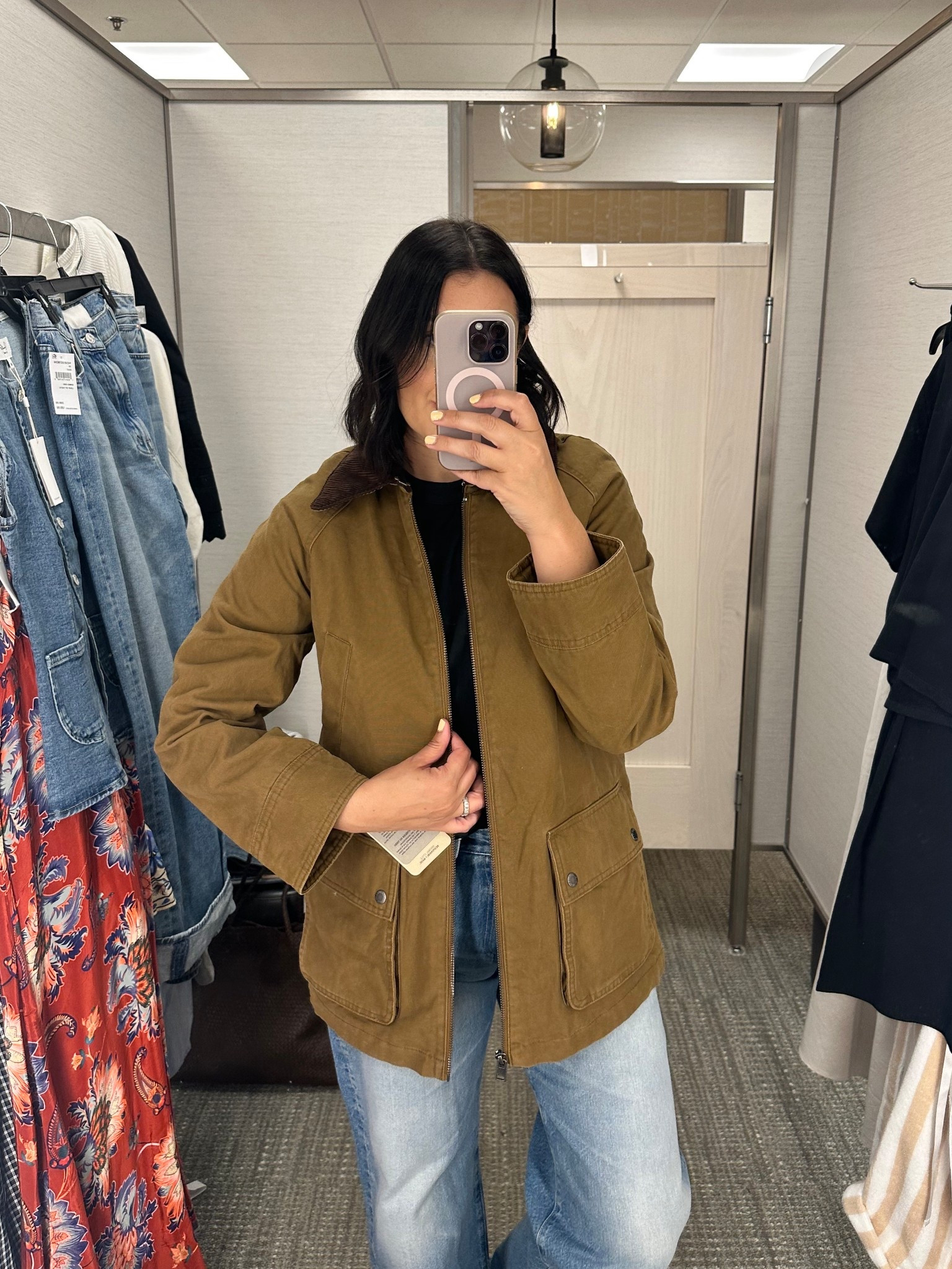 This was the only jacket I picked up! It’s Levi’s, nice quality with a pretty good weight to it. It doesn’t seem like much online but it’s better in person. Under $100 (barely) but a nice fall jacket. Runs very generously / oversized. This is the medium! 