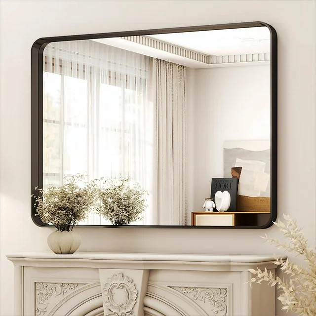 BEAUTYPEAK Bathroom Mirror 30x40 inch, Modern Round Corner Vanity Wall Mirror，Black - Walmart.c... | Walmart (US)