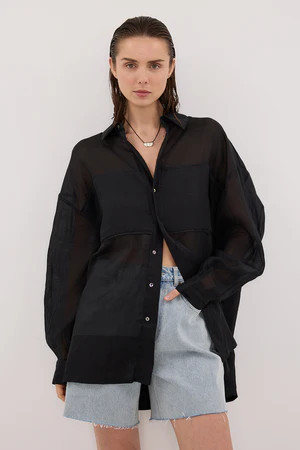 KAI BLACK OVERSIZED RAMIE LONG SLEEVE SHIRT | DISSH