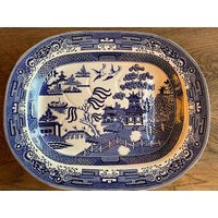 Antique Serving Dish - Blue Willow Platter With Drip Well Transfer-Printed | Etsy (US)