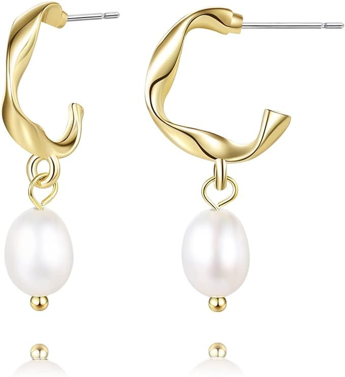 Freshwater Cultured Baroque Pearl Hoop Earrings for Women Pearl Drop Earrings Dangle Gold Pearl E... | Amazon (US)