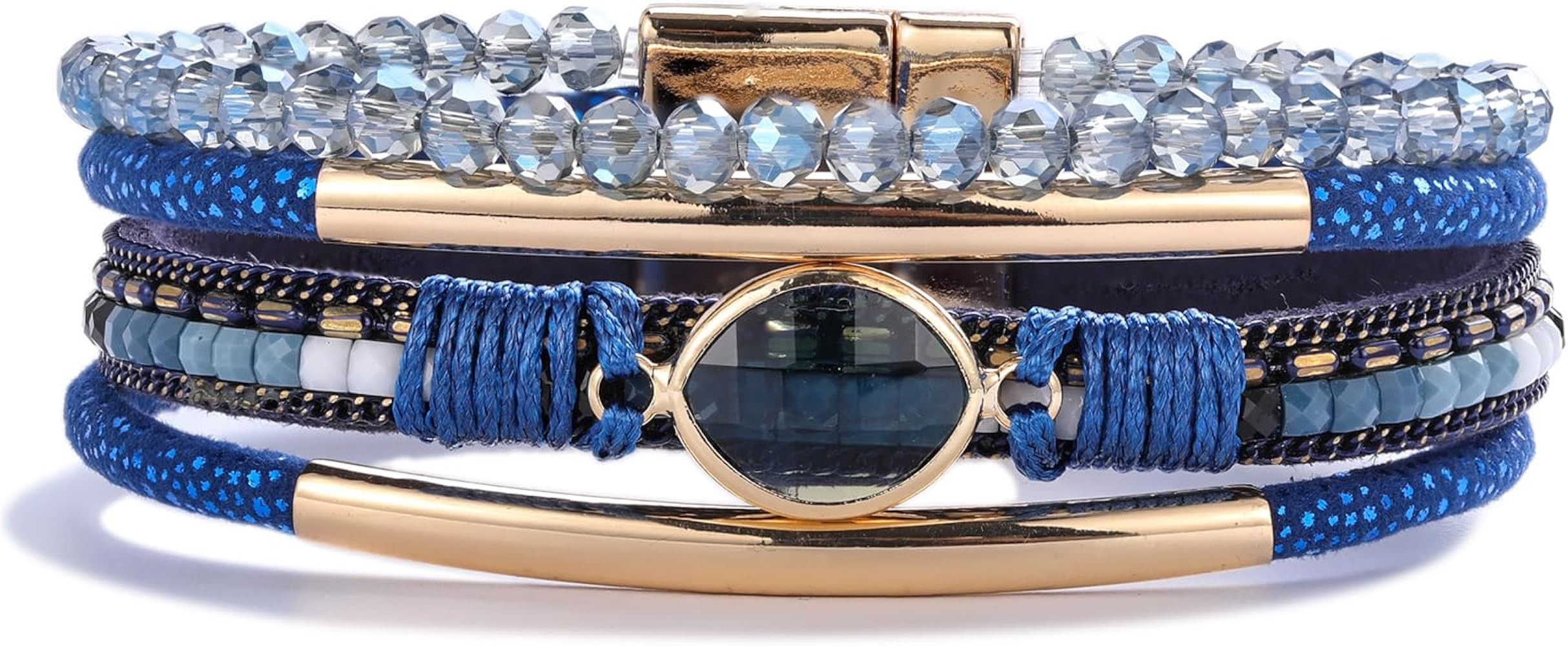 FANCY SHINY Leather Wrap Bracelets Crystal Beads Bracelet Boho Cuff Stone Charm Bracelets with Cl... | Amazon (US)