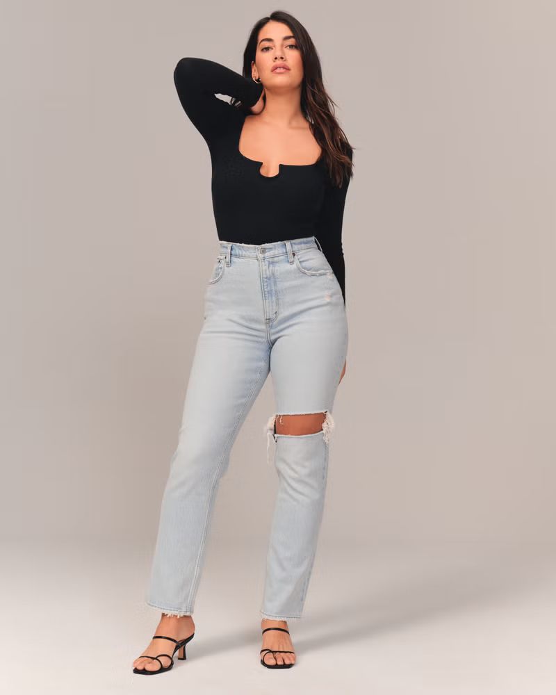 Women's Curve Love 90s Ultra High Rise Straight Jeans | Women's | Abercrombie.com | Abercrombie & Fitch (US)