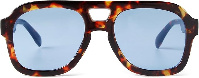 SDINM Trendy Blue Aviator Sunglasses for Women Men Designer Hexagon Square Thick Frame Sun Glasse... | Amazon (US)