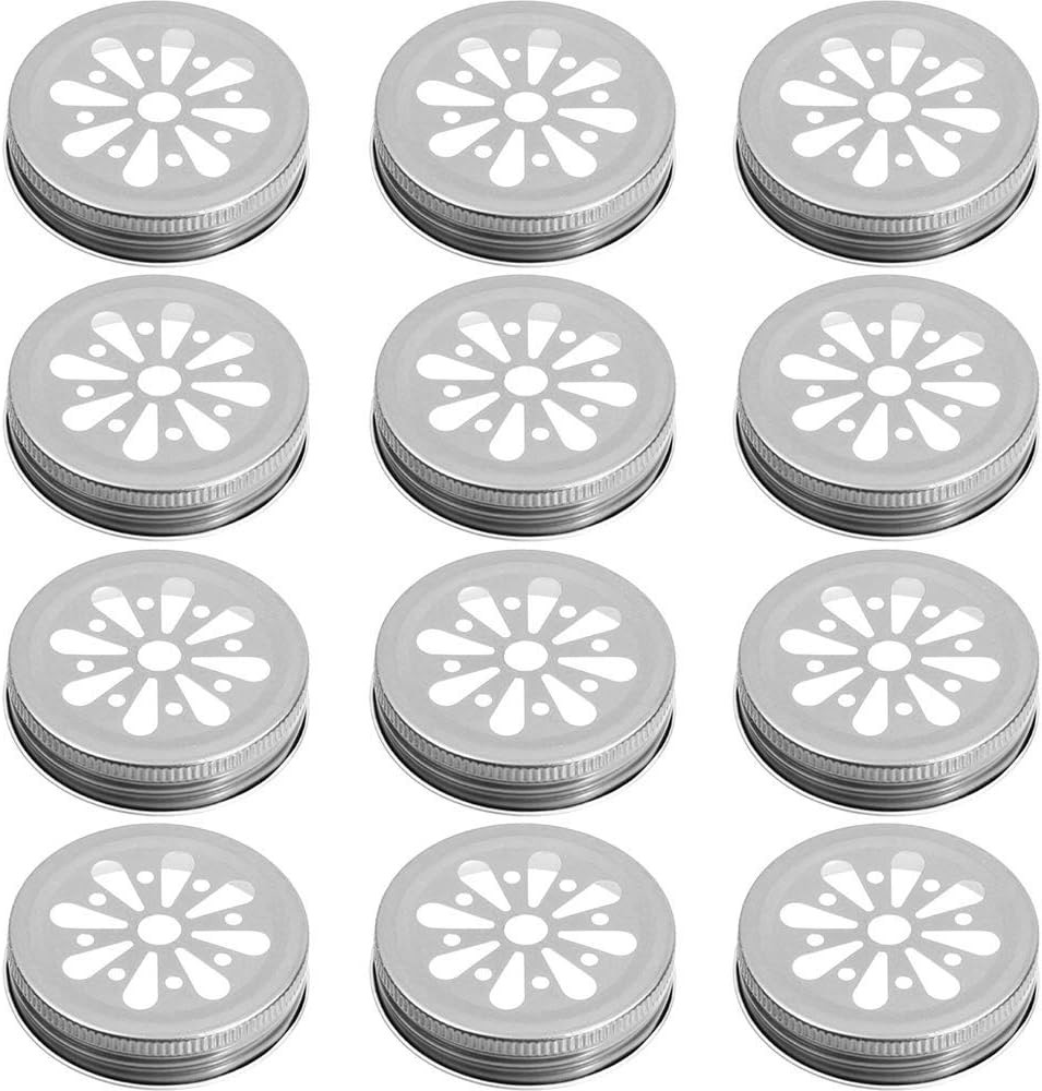Mason Jar Lids,Regular Mouth Mason Jar with Lids 12 Pcs Pewter Daisy Lids with Straw Hole Hollow ... | Amazon (US)