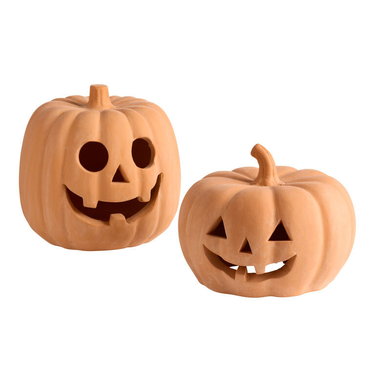 Terracotta Jack O' Lantern LED Candle Luminary Candle Holder | World Market