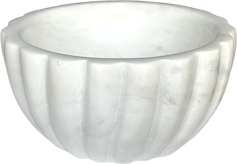 Glimpse & Hollow Scalloped Marble Bowl - Small Decorative Bowl, White Decorative Bowl, Marble Dec... | Amazon (US)
