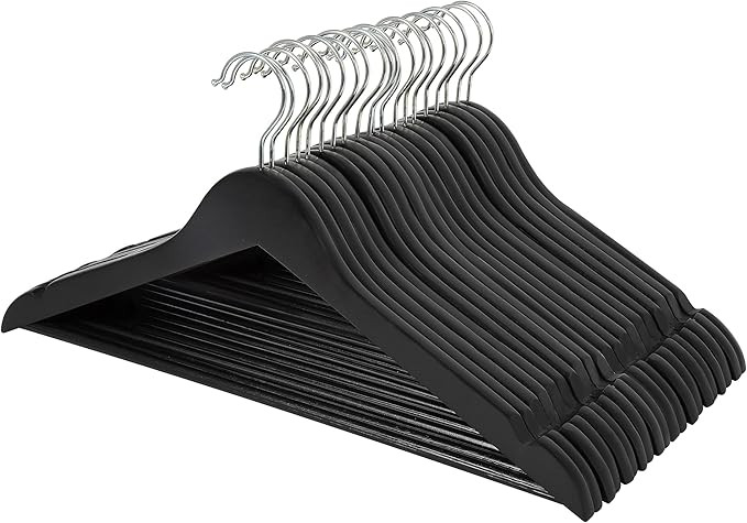 Amazon Basics Wood Suit Clothes Hangers - Black, 20-Pack | Amazon (US)