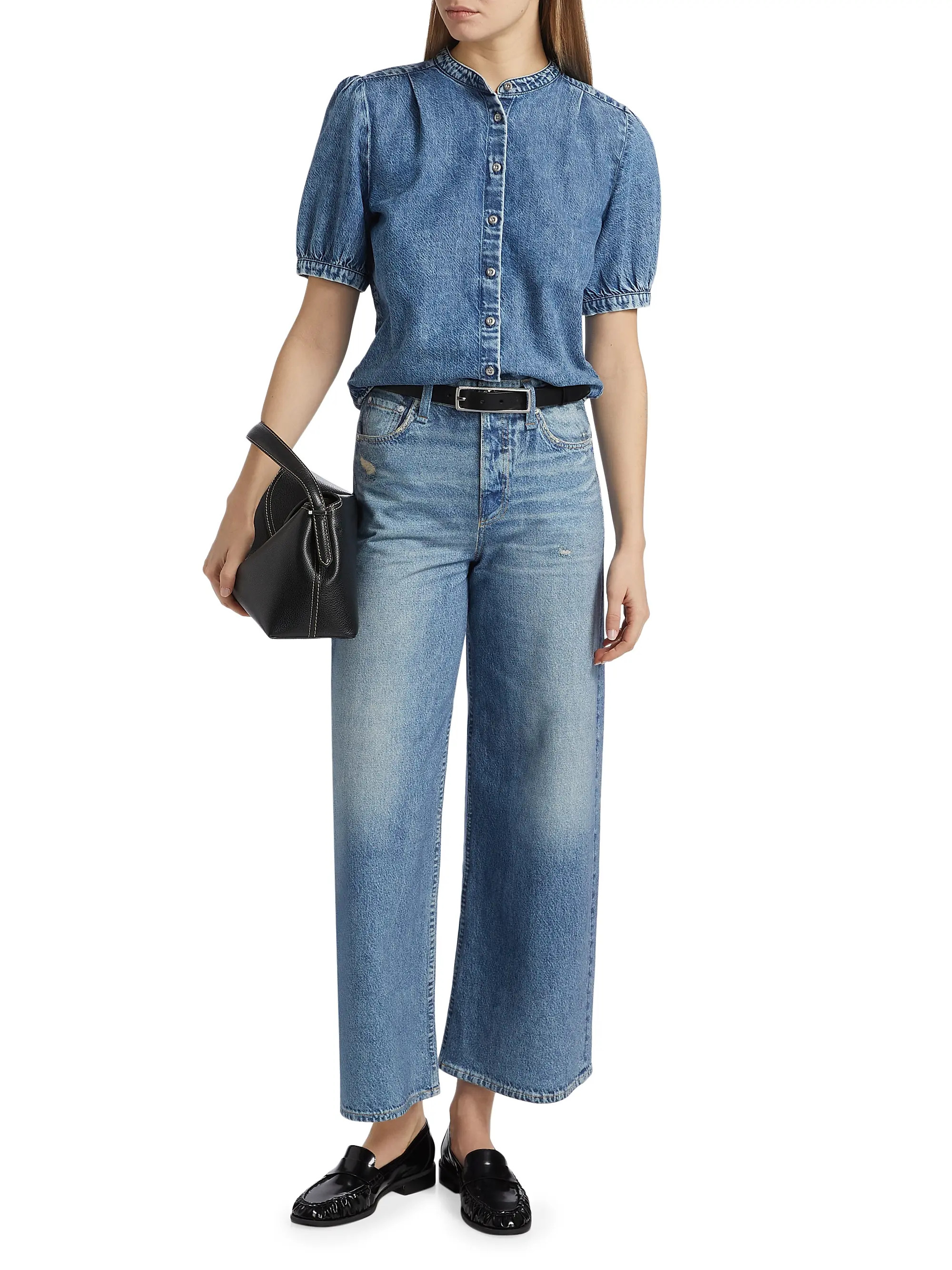 Ultra Featherweight Jordan Denim Puff-Sleeve Top | Saks Fifth Avenue