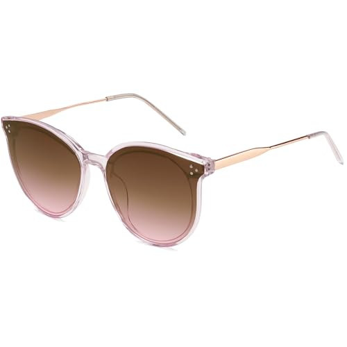 SOJOS Classic Trendy Round Sunglasses Womens Mens Oversized Large Shades UV400 Vacation Sunnies SJ2068, Clear Pink/Gradient Grey&Pink | Amazon (US)