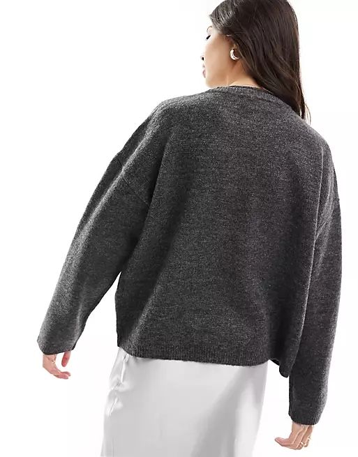 Vero Moda Aware knitted dropped shoulder jumper in dark grey melange | ASOS (Global)
