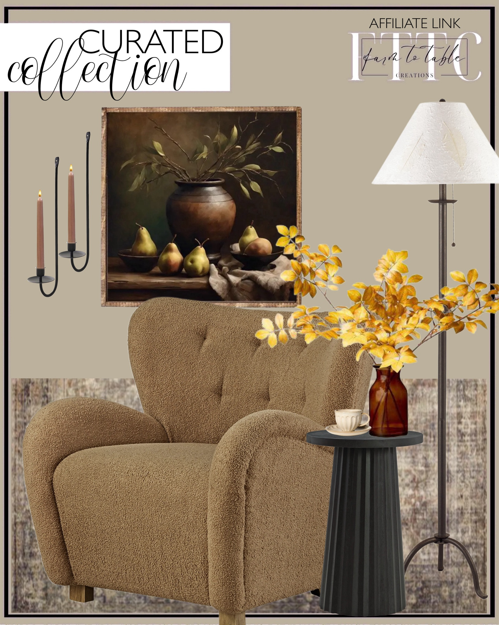 Curated Collection.  Follow @farmtotablecreations on Instagram for more inspiration.

Use code FARMTOTABLE for 15% off framed artwork. 

Early Autumn Harvest Canvas Framed Artwork. Floor Lamp. Larbell Accent Chair Ashley Furniture.  Ceilby Accent Table. 20" Faux Golden Ash Leaf Fall Arrangement - Hearth & Hand with Magnolia. Candle Wall Sconces. Loloi Morgan Sunset Ink Area Rug. Espresso Cup & Saucer. 

Gallery Wall | Bedding | Coffee Table Decor | Fall Decor | Fall Stem Sale | Target Finds | Skinny Bench | Bedroom | Living Room | Breakfast Nook | Amazon Home | Target Sale | Loloi Rugs | Magnolia Home | console table | console table styling | faux stems | entryway space | home decor finds | neutral decor | entryway decor | cozy home | affordable decor |  home decor | home inspiration | spring stems | spring console | spring vignette | spring decor | spring decorations | console styling | entryway rug | cozy moody home | moody decor | neutral home


#LTKHome #LTKFindsUnder50 #LTKSaleAlert