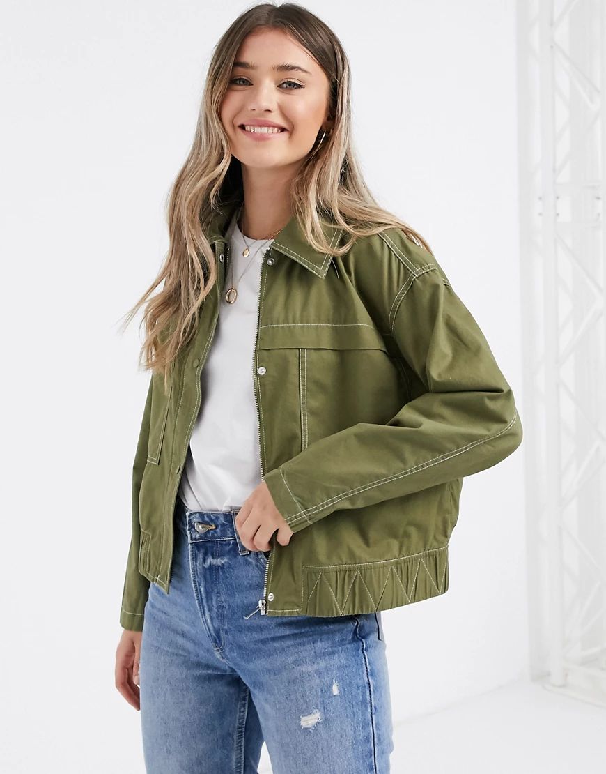 JDY pearl utility cropped jacket in olive-Green | ASOS (Global)