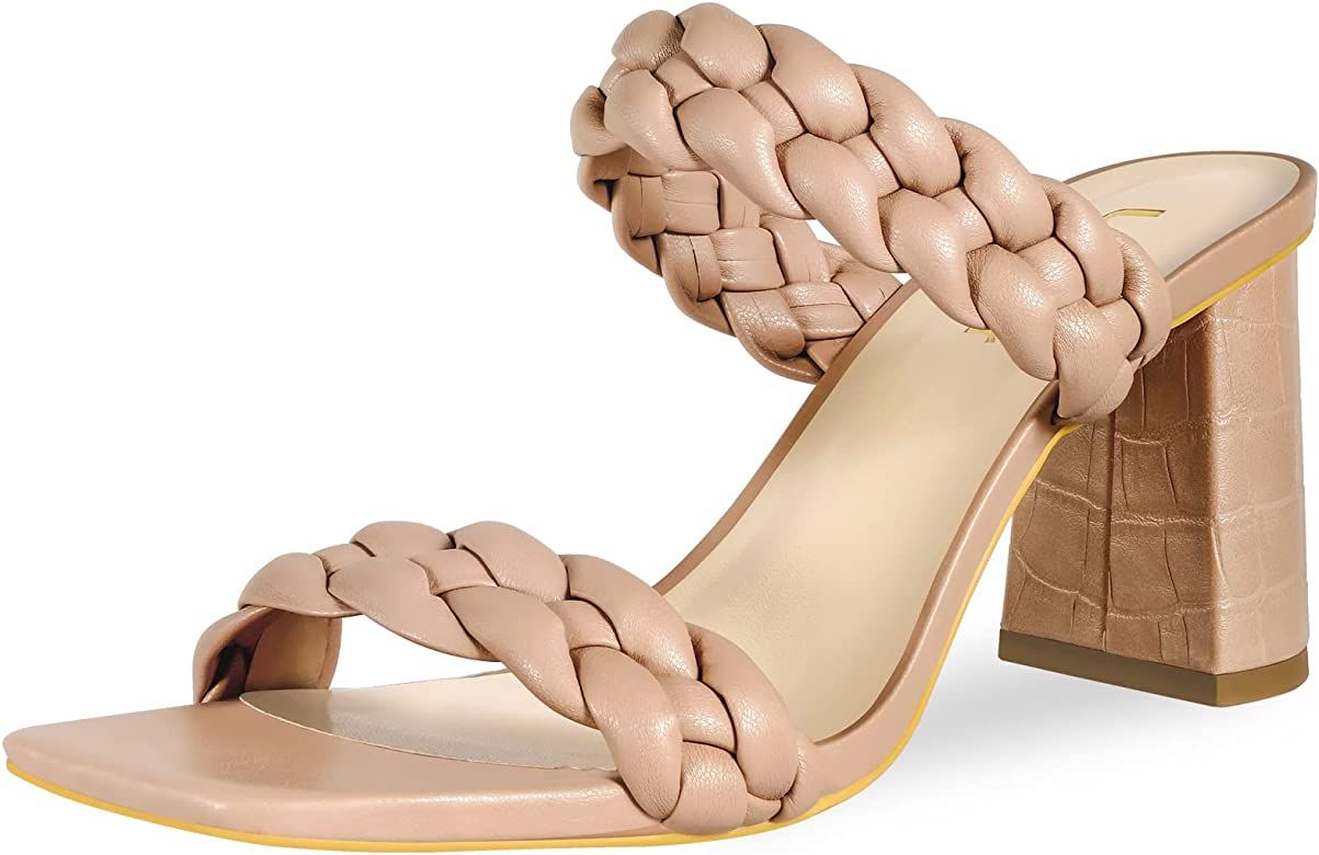 Amazon.com | Leevar Braided Sandals for Women - Stylish Square Toe Braided Heels for Women - Whit... | Amazon (US)
