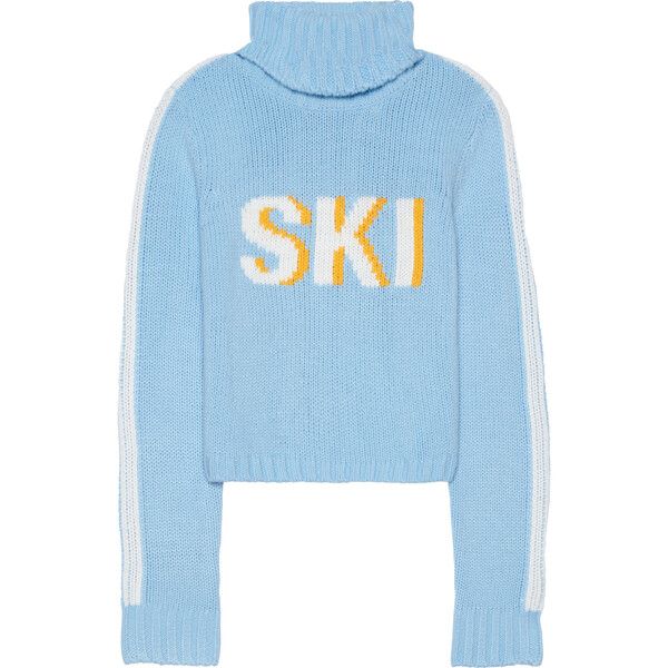Women's Retro Ski Knit Cropped Turtleneck Sweater, Blue | Maisonette